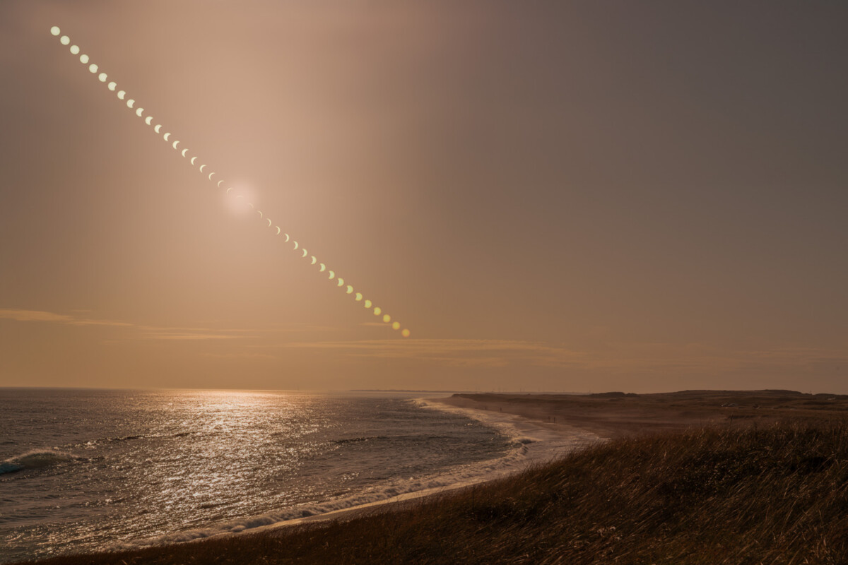 Solar eclipse sequence on Carnsore Point Beach