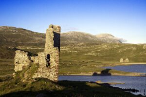 Ardvreck castle and Calda House at sunset