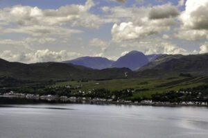View of Lochcarron and Sgùrr a' Chaorachain, Beinn Bhàn mountains