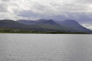 View of Coigach Peninsula with the Beinn nan Caorach, Sgurr an Fhidhleir and Ben More Coigach