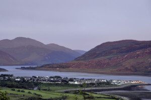 Ullapool, the Loch Broom and the mountains surrounding at sunset